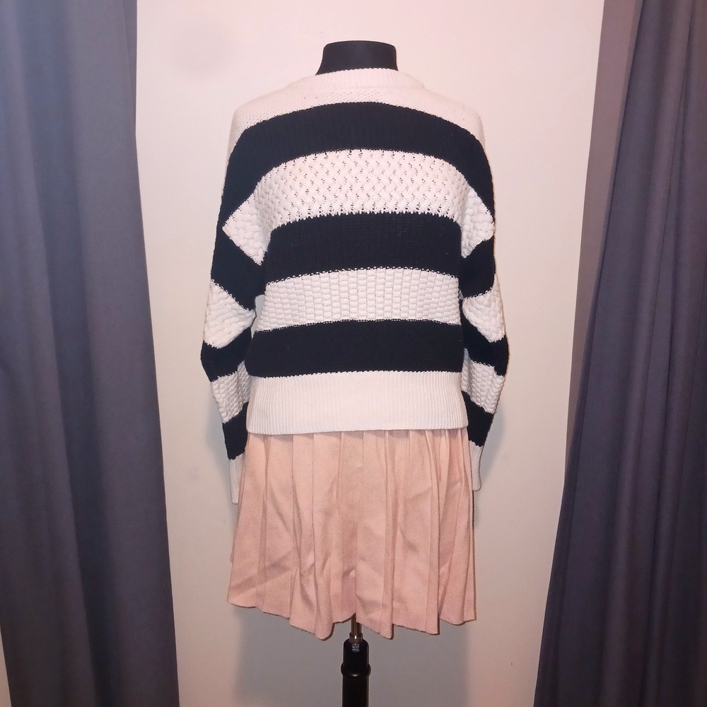 A New Day Preppy collegiate Striped Chunky Knit Sweater M Pleated Mini Skirt L